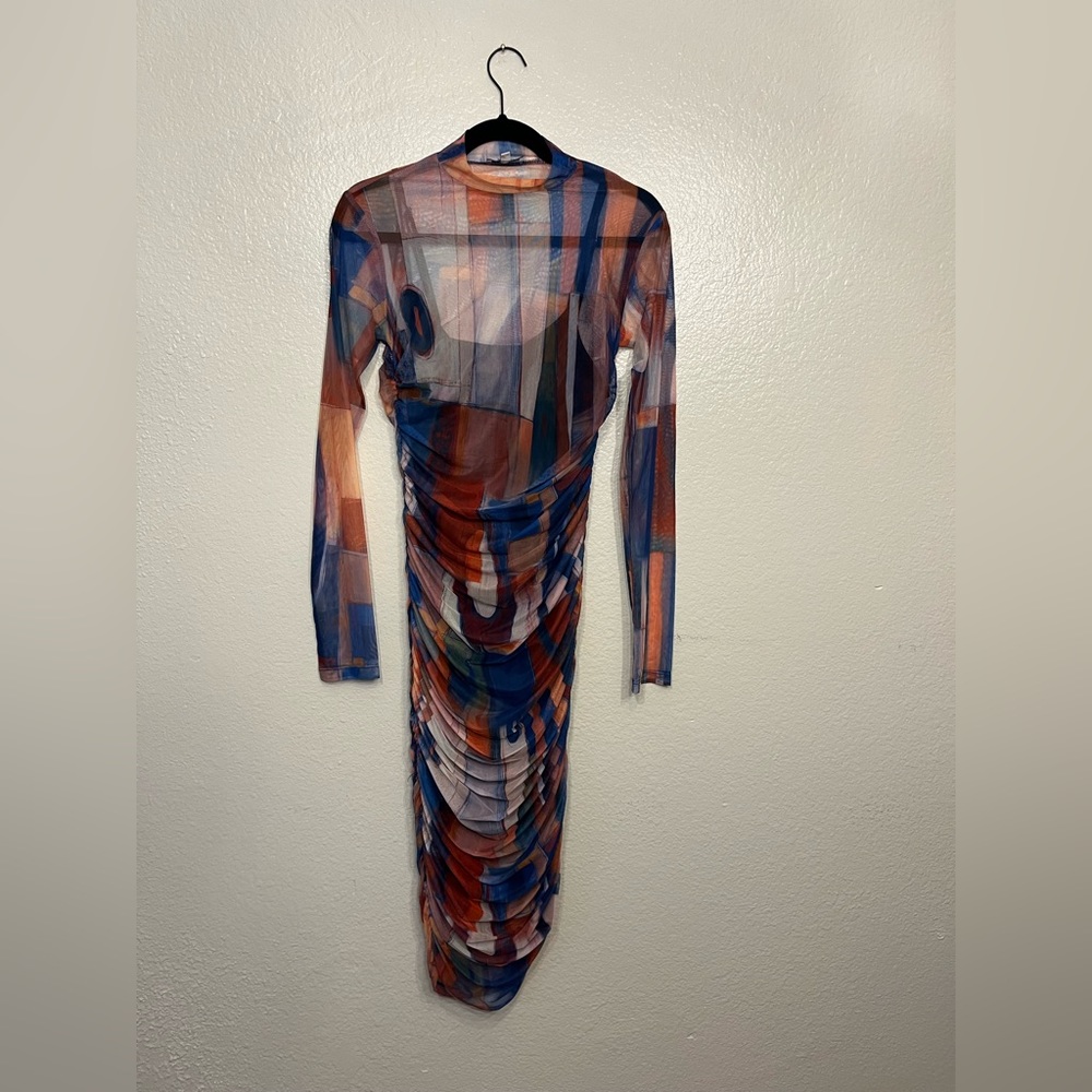 Sheer MIDI Long sleeve Dress Fashion Nove